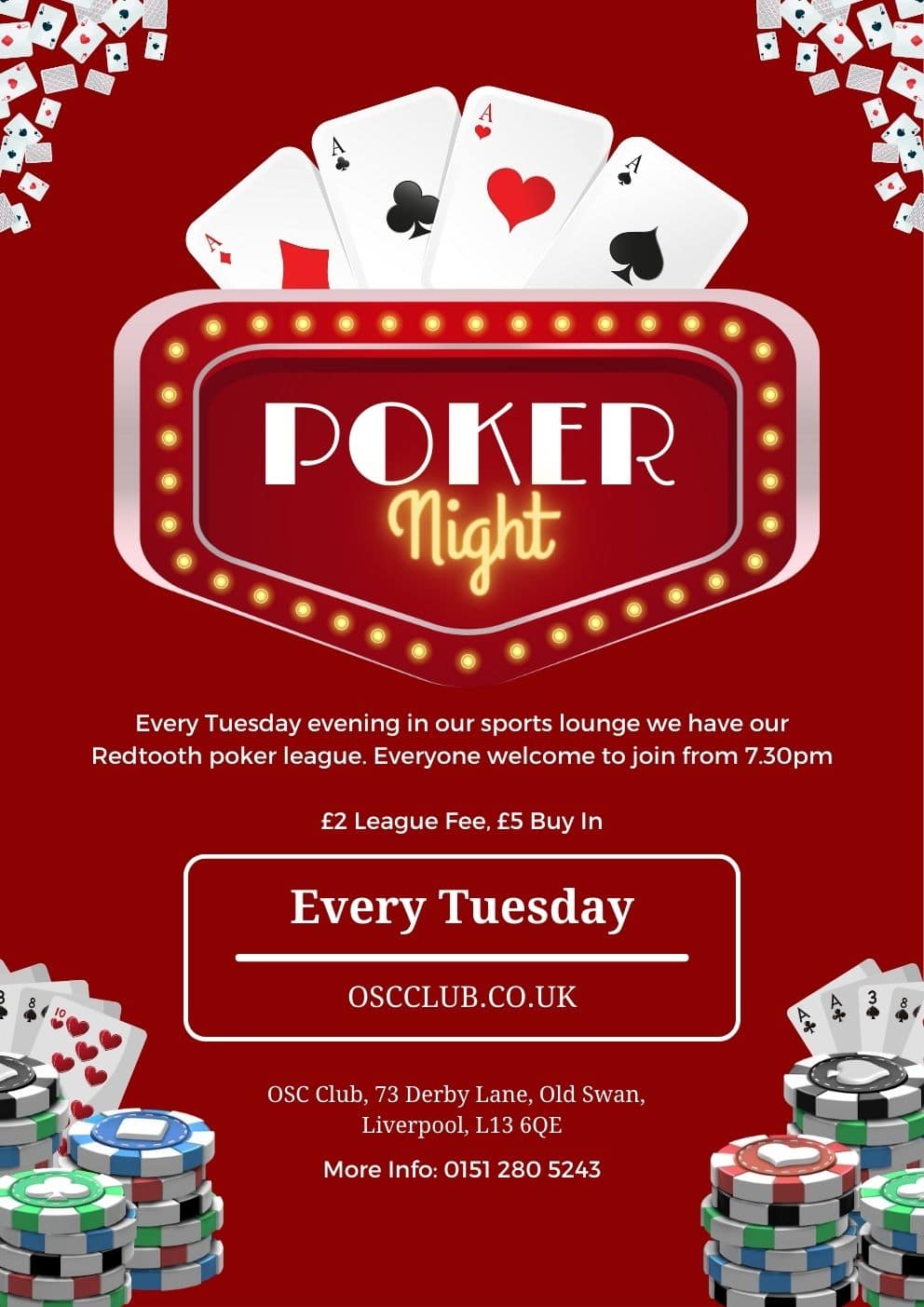 Every Tuesday at the OSC Club is Poker Night with the Redtooth Poker League